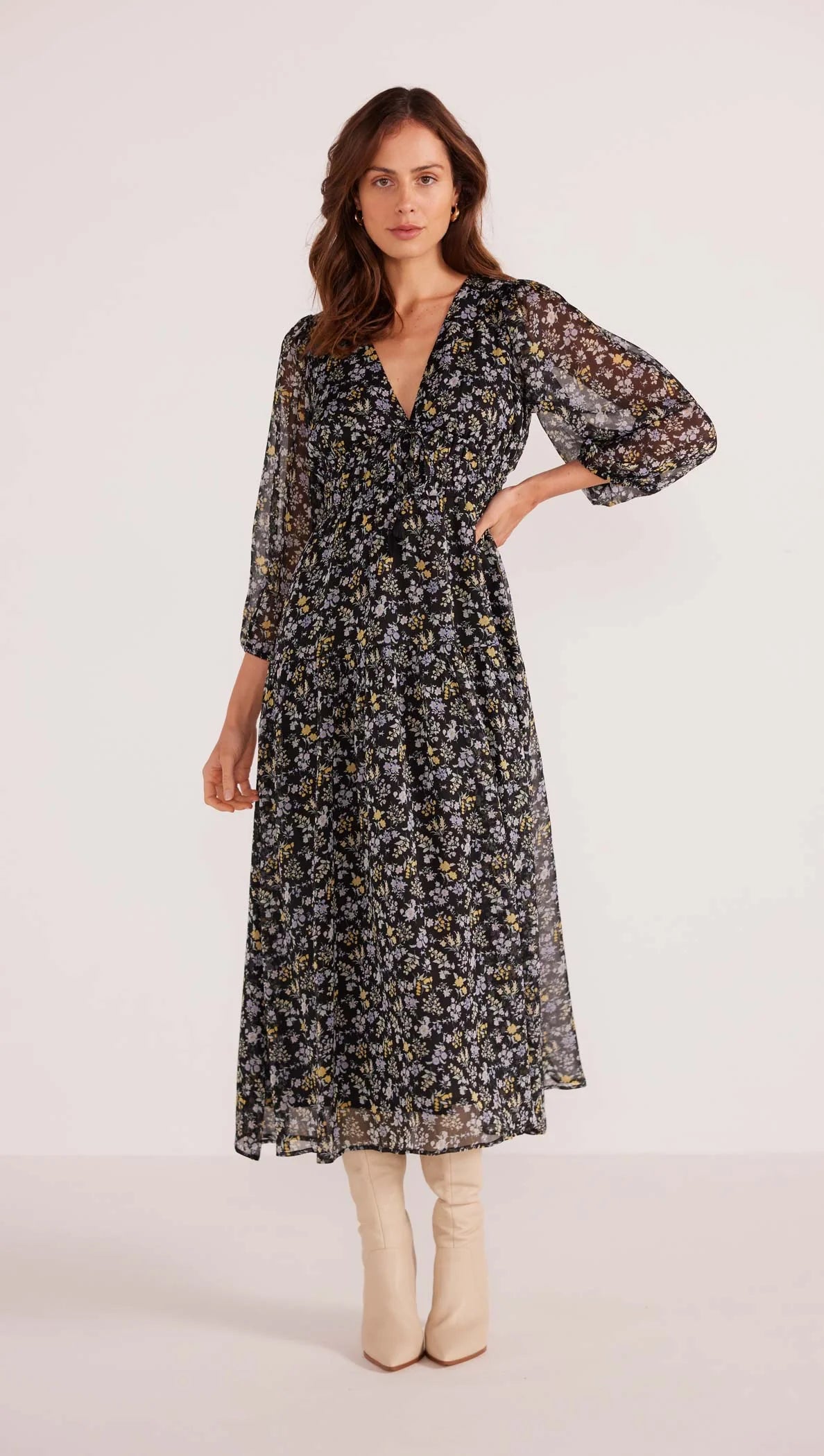 long sleeve midi dresses for summer -Midi dress with halter neck,MinkPink Taylee Long Sleeve Midi Dress