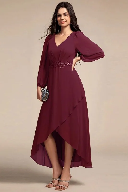 cheap midi dresses with patterns -Midi dress with layered look,A-Line Midi Chiffon Dress CS0686