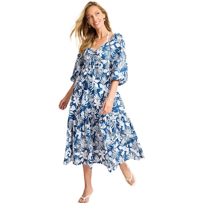 affordable midi dresses for clubbing -Midi dress with flared skirt,Tommy Bahama Womens Blooms Midi Dress Coverup - Indigo Tide