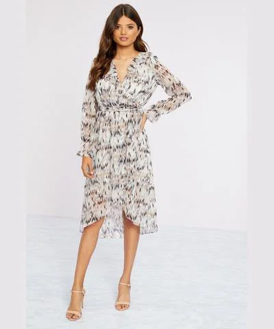 casual midi dresses online -Midi dress with formal elegance,Foil Printed Midi Dress