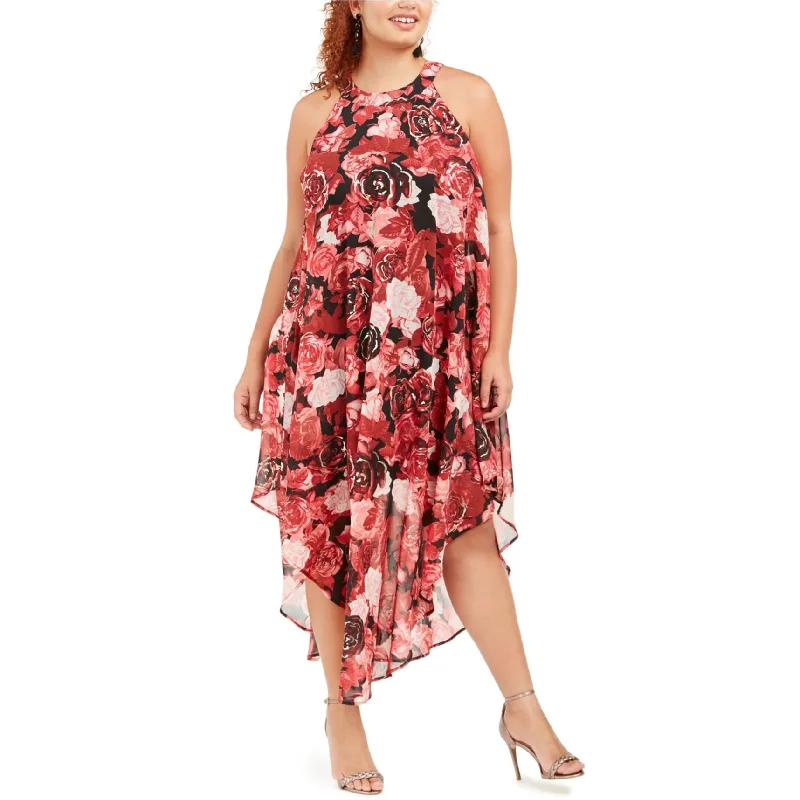 floral midi dresses for date -Midi dress with shimmer effect,Love Squared Womens Floral Midi Dress, Red, 3X