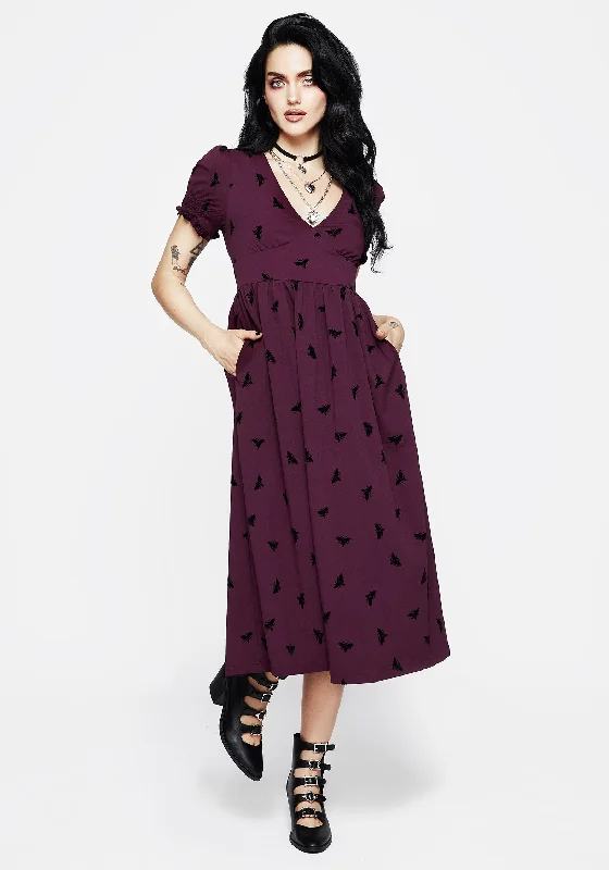 vintage midi dresses online -Midi dress with eyelet fabric,Styx Moth Flocked Velour Print Midi Dress