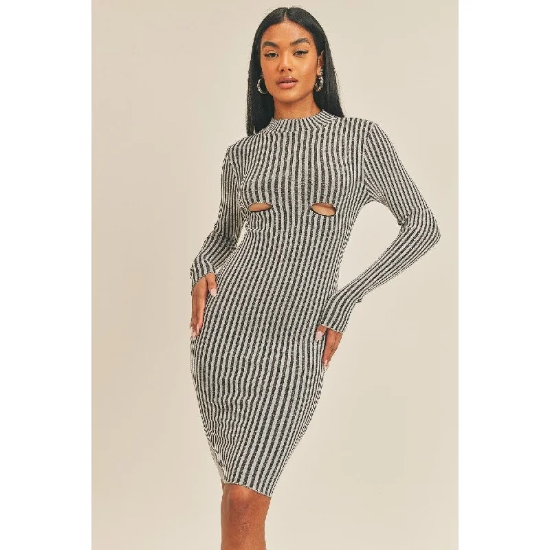 designer midi dresses on discount -Midi dress with beaded details,Long Sleeve Stripe Print Midi Dress