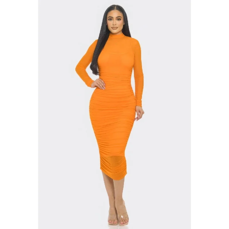 cheap midi dresses under 30 -Midi dress with adjustable straps,Solid Mesh Ruched Midi Dress