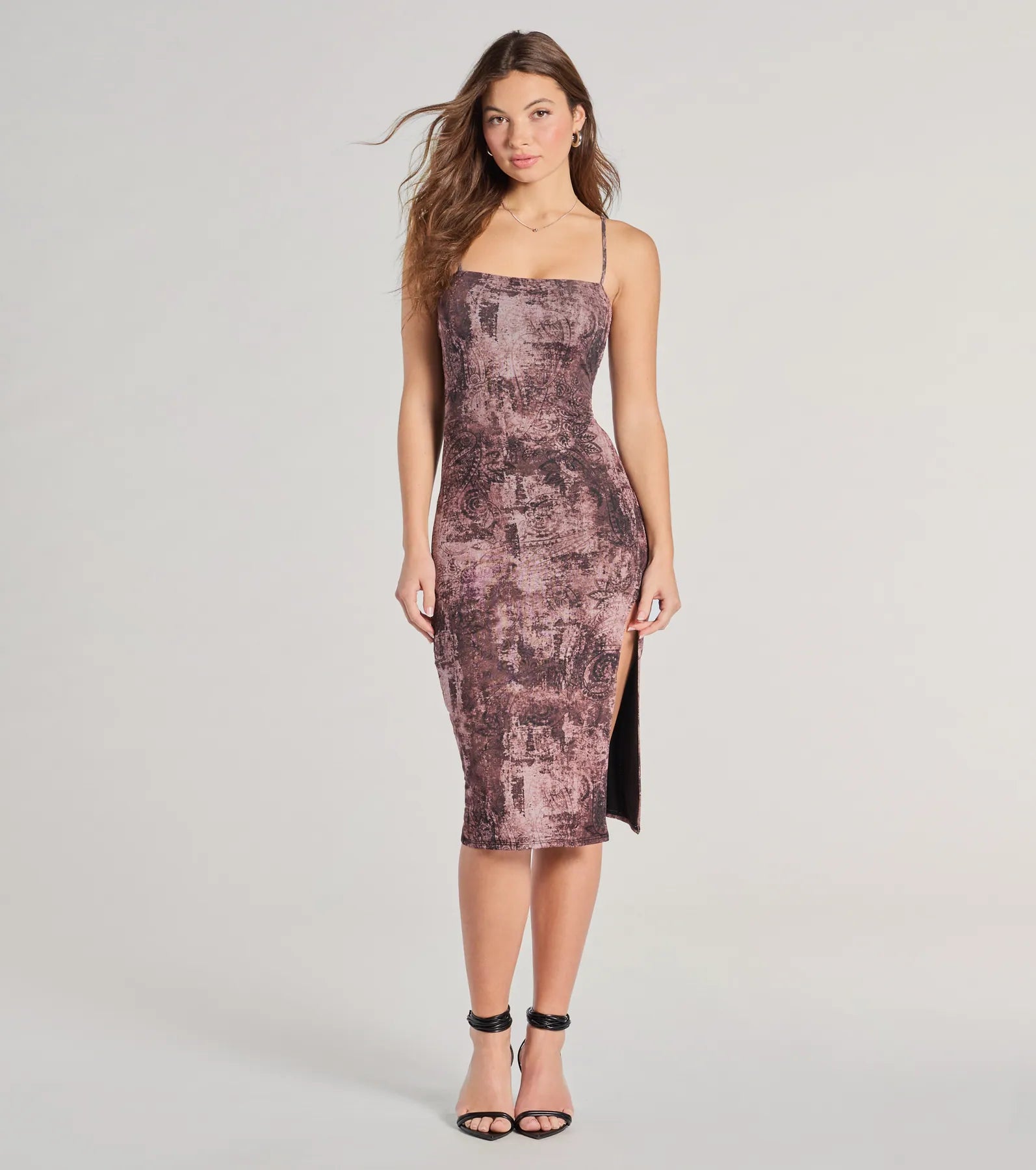 cheap midi dresses online -Midi dress with retro flair,Artsy Babe Paisley Bodycon Slit Midi Dress