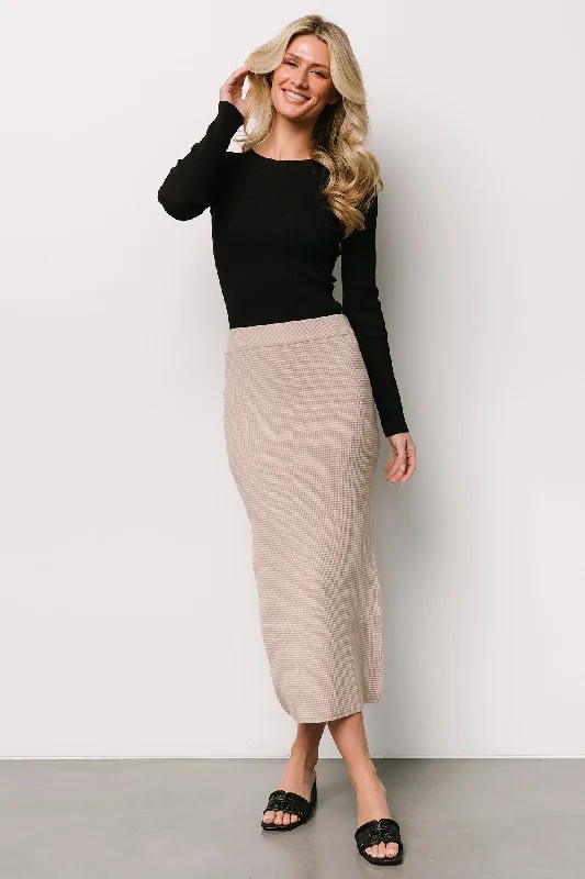 trendy midi dresses for women -Elegant black midi dress,Carey Waffle Midi Skirt | Taupe