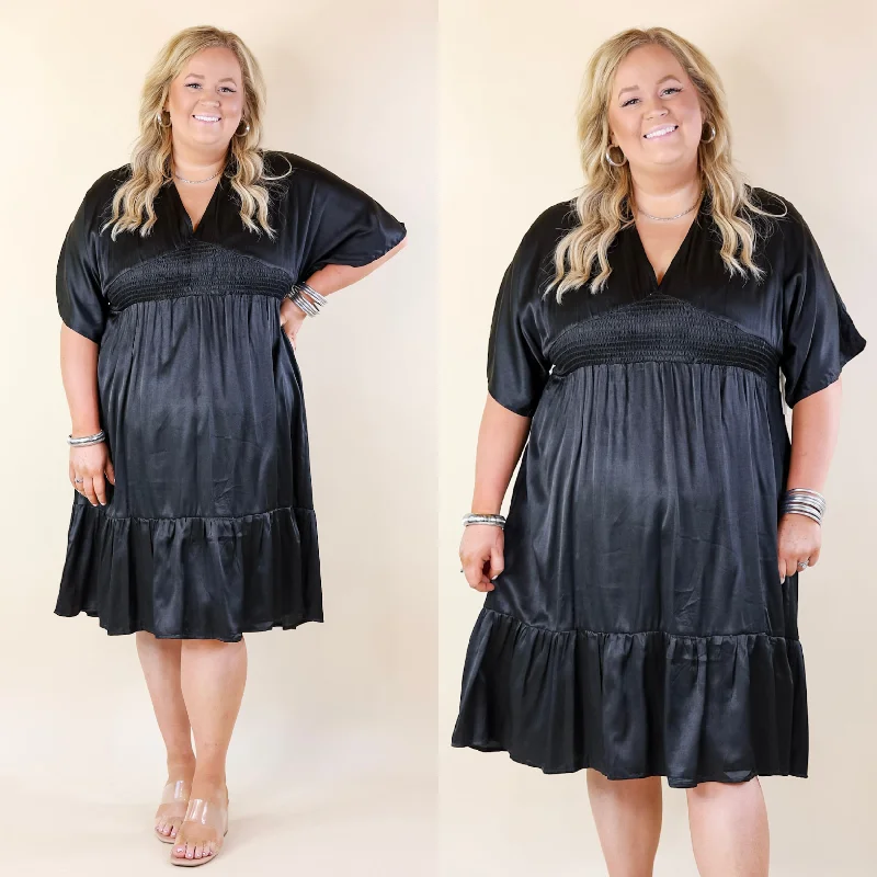 boho midi dresses for party -Midi dress with casual comfort,On Track V Neck Midi Dress in Black