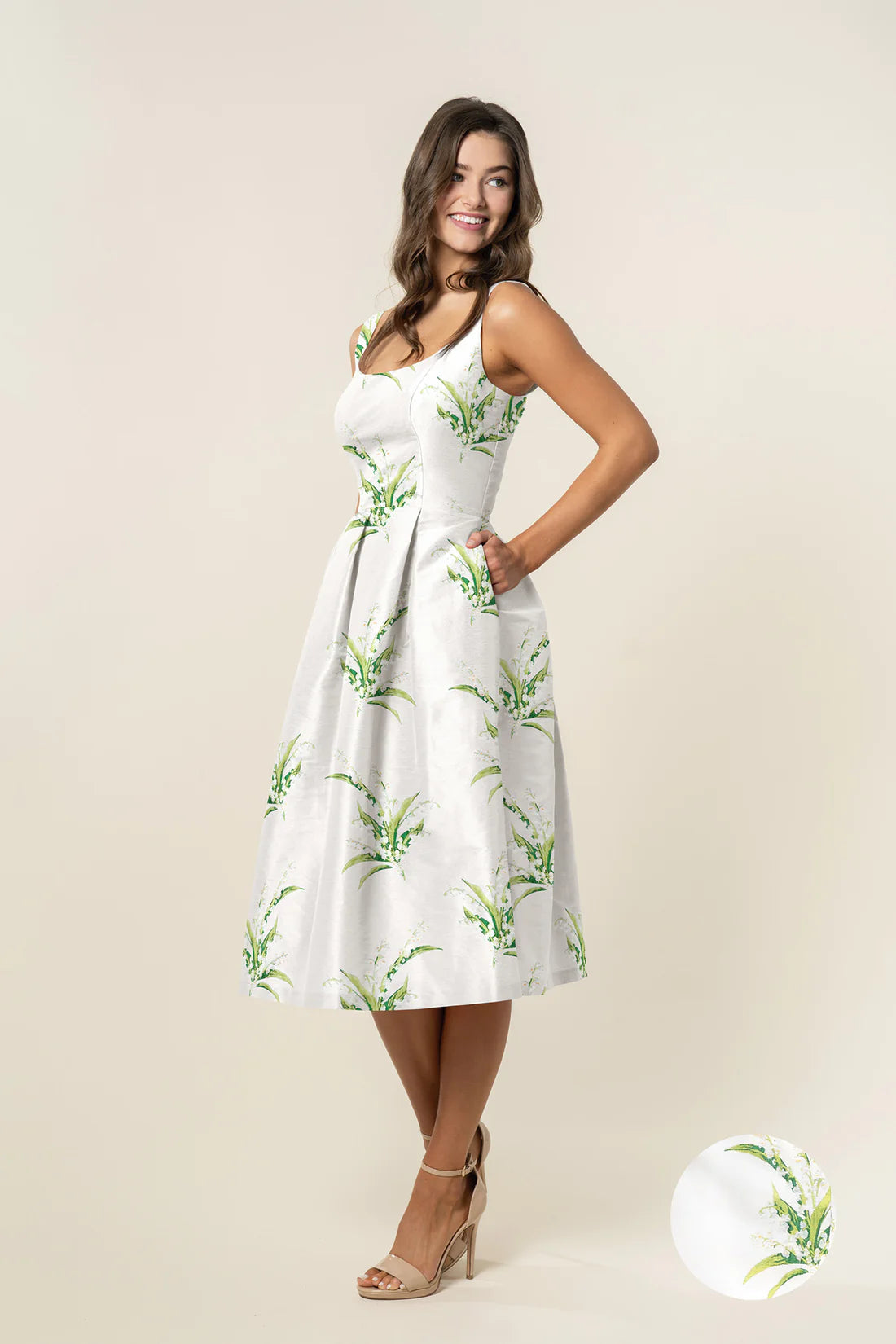 plus size midi dresses for women -Midi dress with illusion neckline,Emily Bodice with Dahlia Midi Skirt in Jacquard