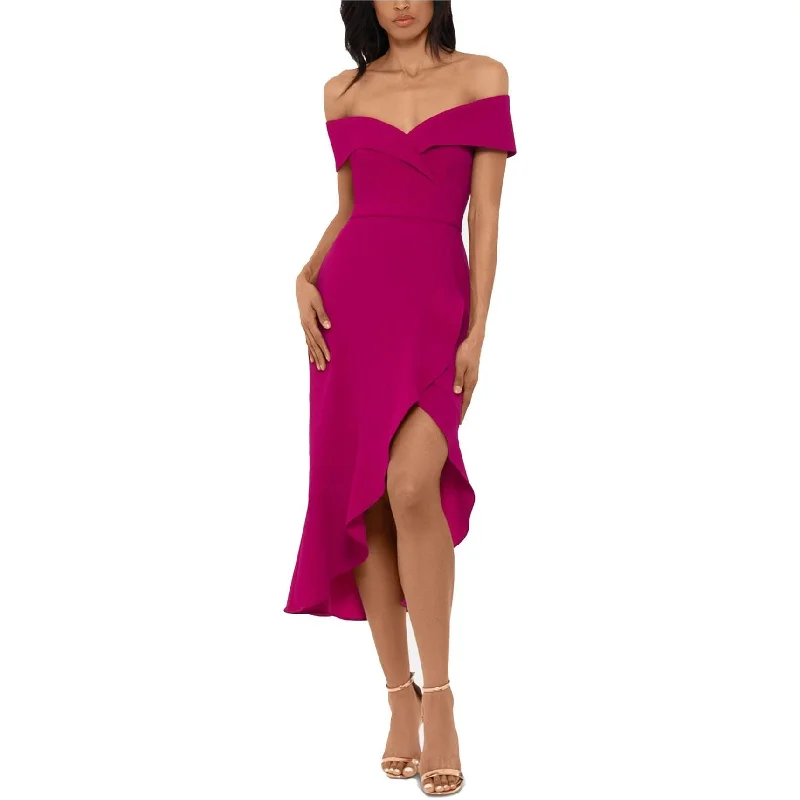 red midi dresses for summer -Midi dress with polka dots,XSCAPE Womens Ruffle Flounce Midi Dress, Purple, 4