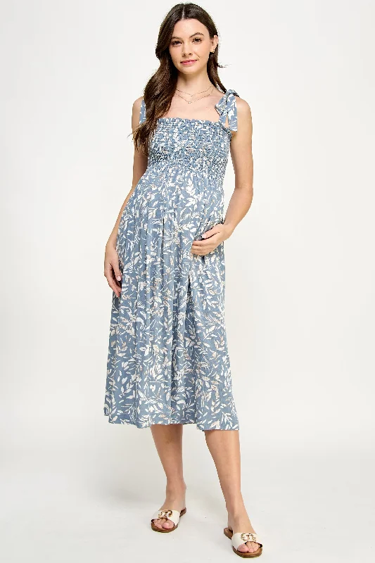 plus size midi dresses for date -Midi dress with iridescent finish,Tropical Print Tie Sleeve Smocking Maternity Midi Dress