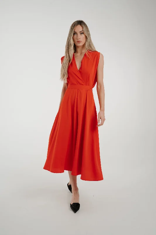 plus size midi dresses for party -Midi dress with zen vibes,Sarah A-Line Midi Dress In Red