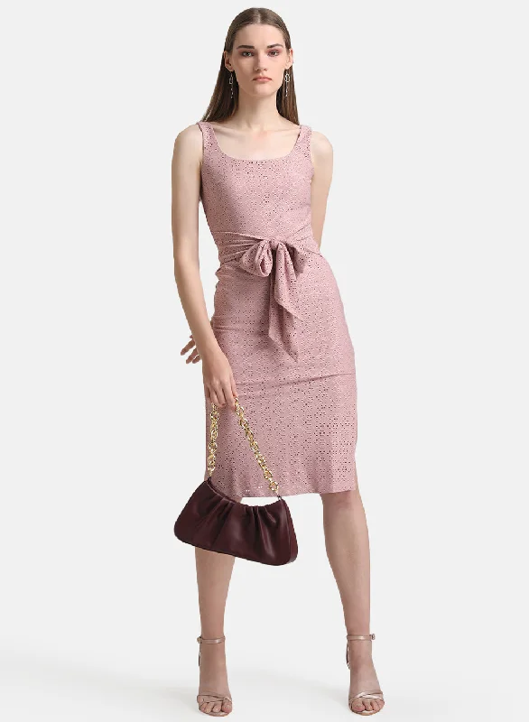 lace midi dresses online -Midi dress with empire waist,Knitted Schiffli Midi Dress