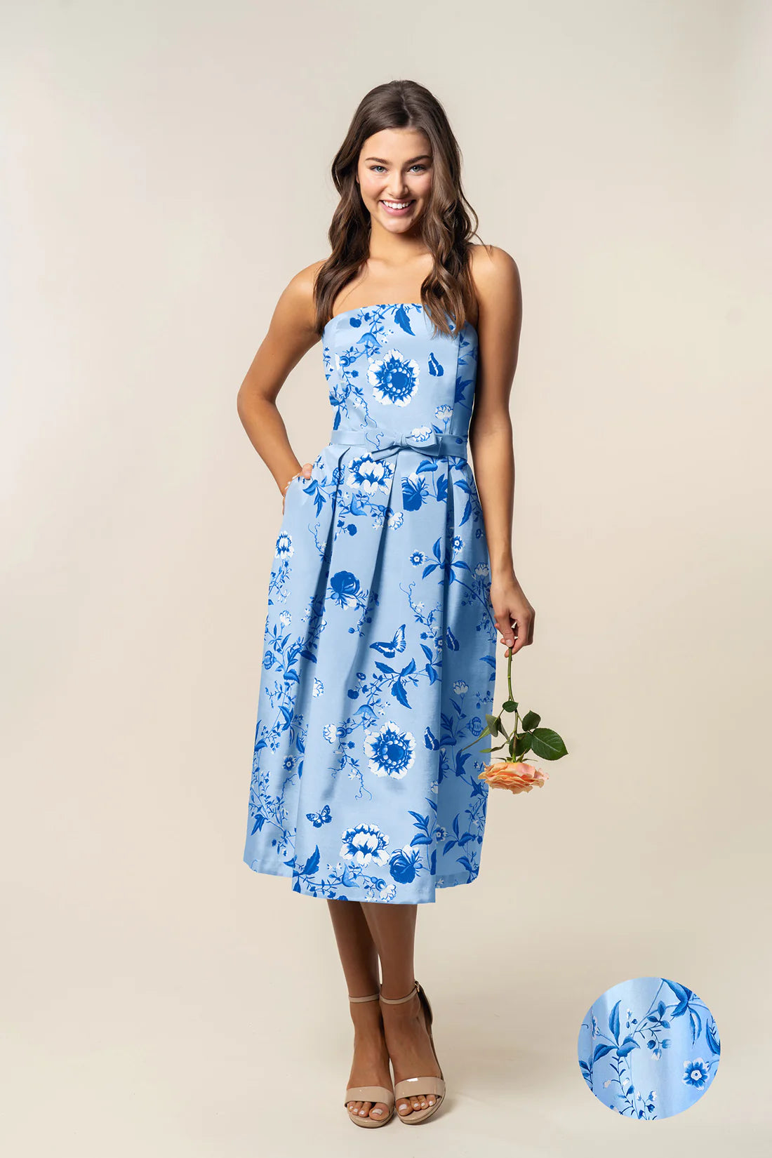 trendy midi dresses online -Midi dress with metallic finish,Hannah Bodice with Dahlia Skirt Midi in Floral Vine Sateen