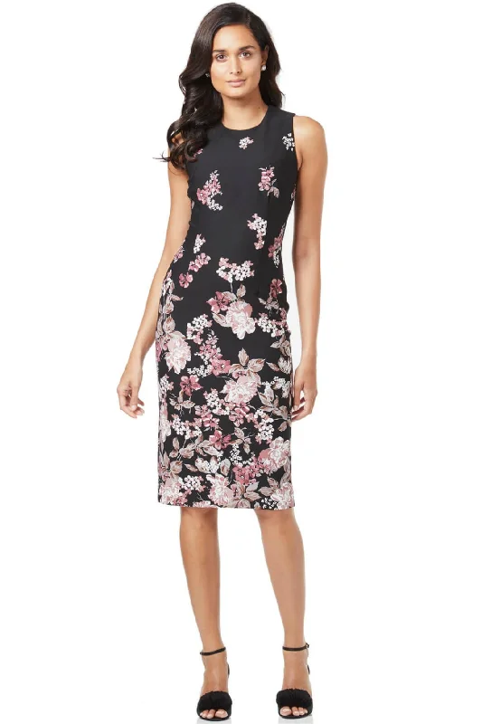 elegant midi dresses for date -Midi dress with puffball skirt,Falling Floral Midi Sheath Dress