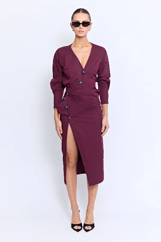 blue midi dresses for vacation -Midi dress with casual chic,LAUTREC MIDI TWIST | WINE