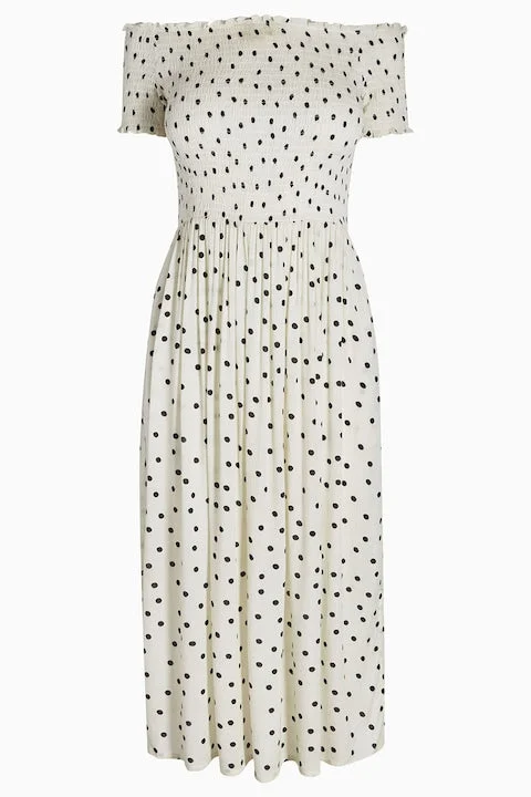 affordable midi dresses for date -Midi dress with classic stripes,Polka Dot Shirred Midi Dress