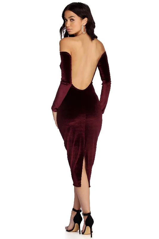 trendy midi dresses for party -Midi dress with pleated skirt,Abby Formal Velvet Midi Dress