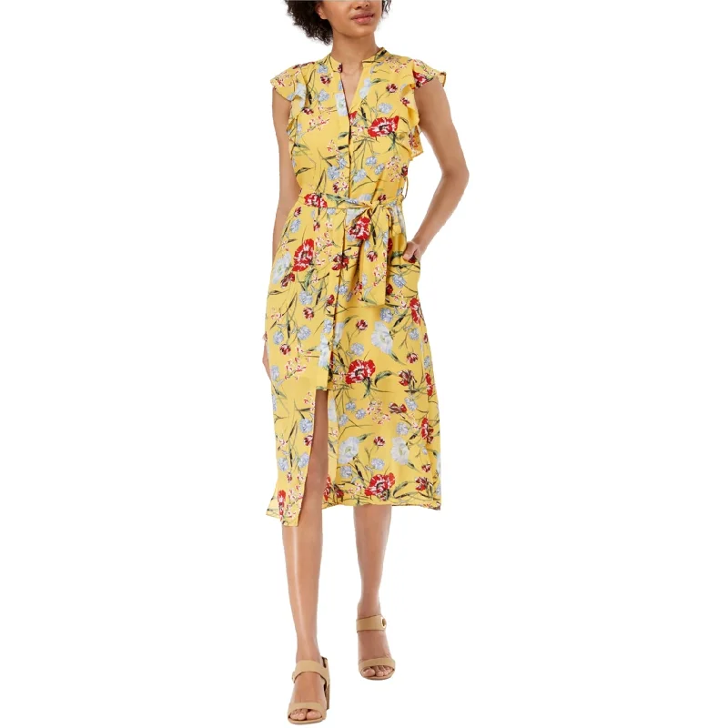 boho midi dresses for party -Midi dress with casual comfort,maison Jules Womens Flutter-Sleeve Midi Dress, Yellow, Medium