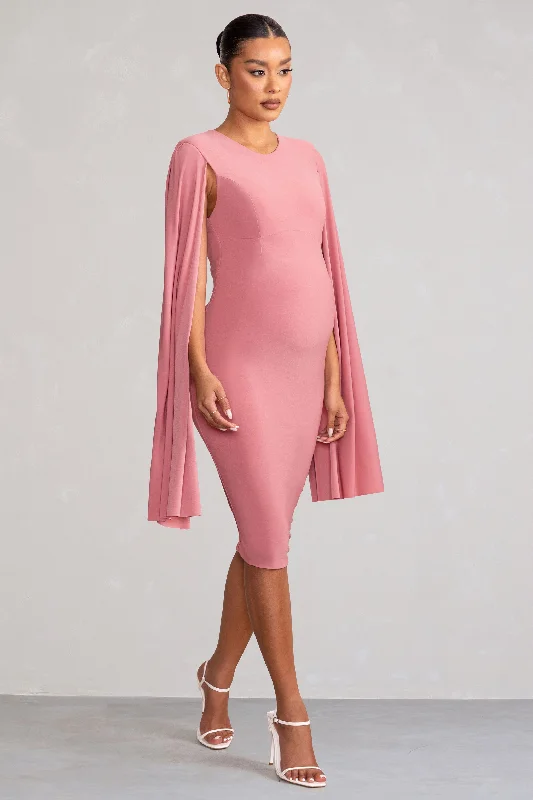 stylish midi dresses for party -Midi dress with beaded details,Hey Mama | Dusty Rose Maternity Cape Midi Dress