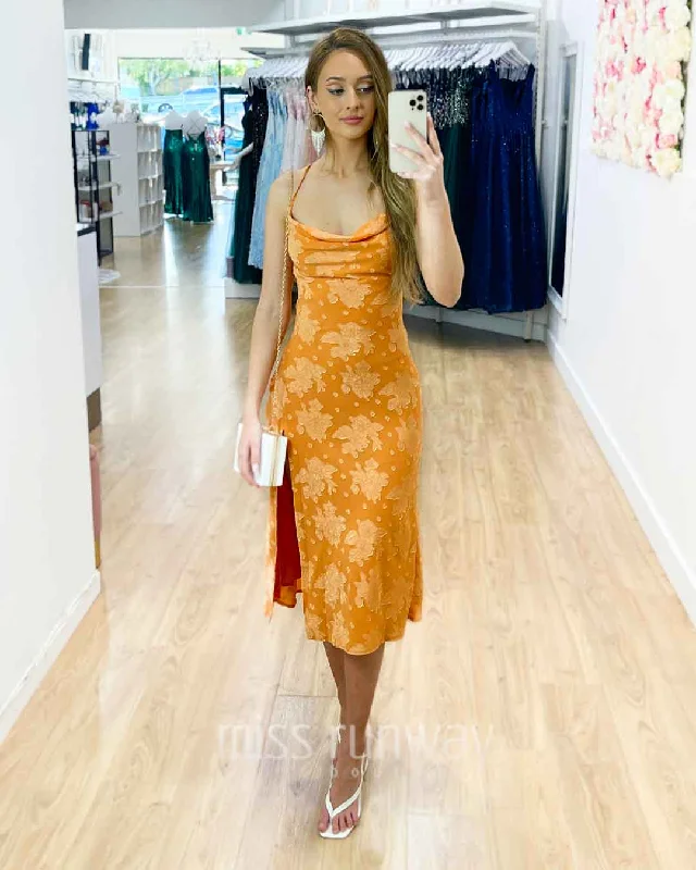 yellow midi dresses for date -Midi dress with faux leather,Mary Slip Midi Dress - Orange