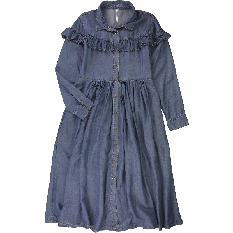 vintage midi dresses online -Midi dress with adjustable straps,Free People Womens Solid Ruffle Midi Dress, Blue, X-Small