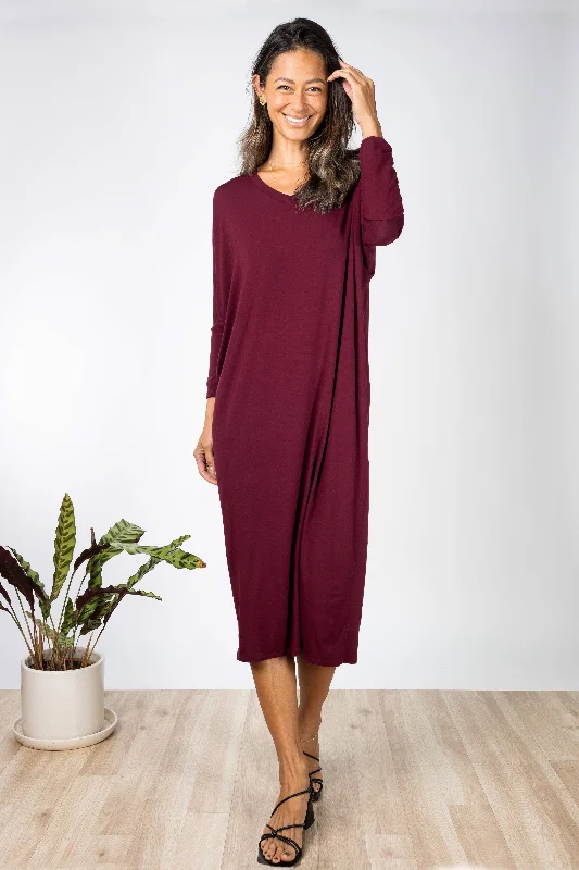 long sleeve midi dresses for summer -Midi dress with eyelet fabric,Lynette Midi Dress (Black Cherry)