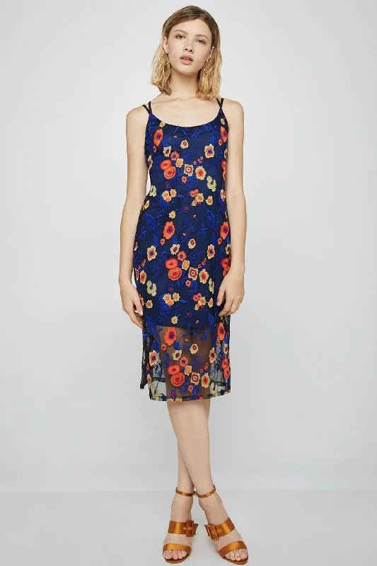 cotton midi dresses for sale -Midi dress with layered look,Floral-Embroidered Midi Dress