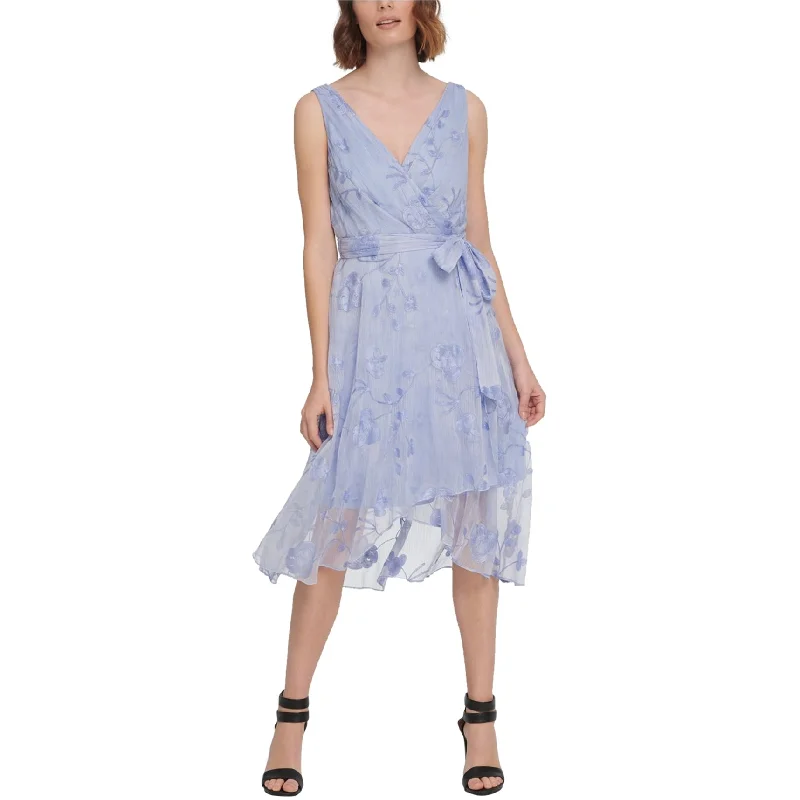 casual midi dresses online -Midi dress with cool tones,DKNY Womens Faux Wrap Midi Dress, Blue, 2