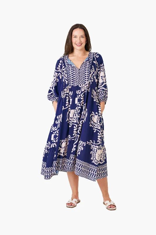 stylish midi dresses for date -Midi dress with unique patterns,Shreya Blue Midi Dress