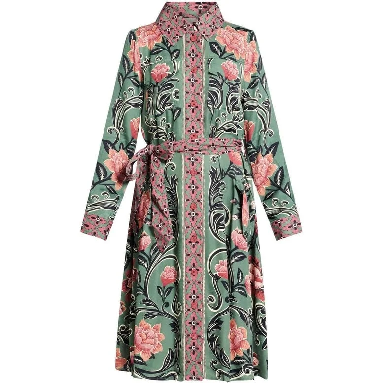 casual midi dresses online -Midi dress with formal elegance,Farm Rio Womens Midi Dress Arabesque Floral Green