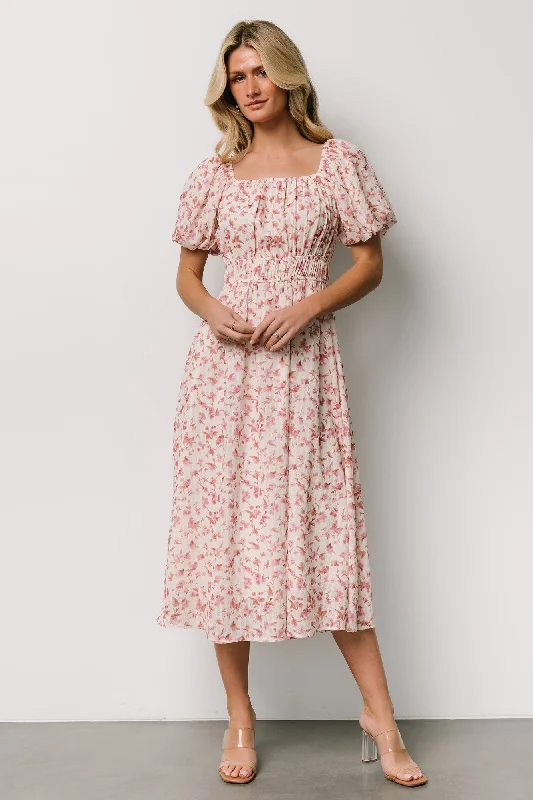 vintage midi dresses for sale -Midi dress with animal print,Dorine Midi Dress | Ivory + Blush Floral