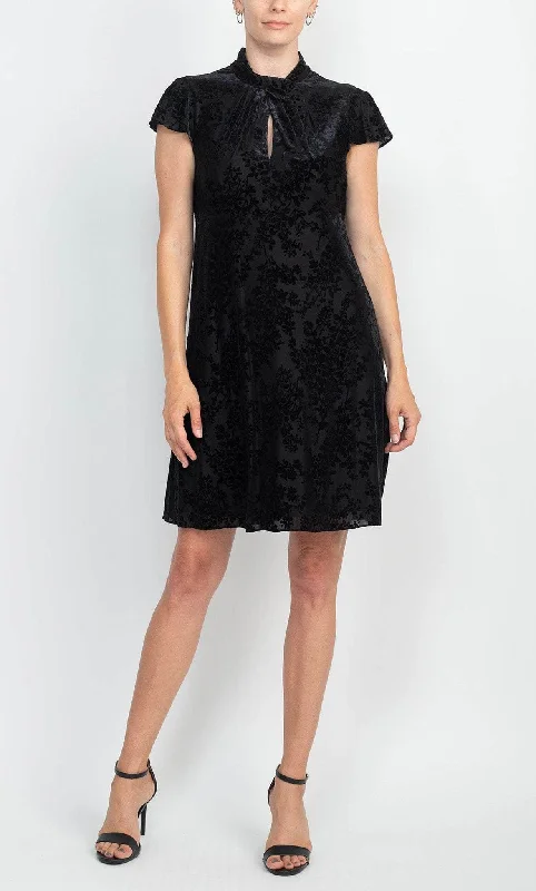 black party dress online -Cocktail dress with illusion backAdrianna Papell AP1D104318 - High Neck Velvet Cocktail Dress