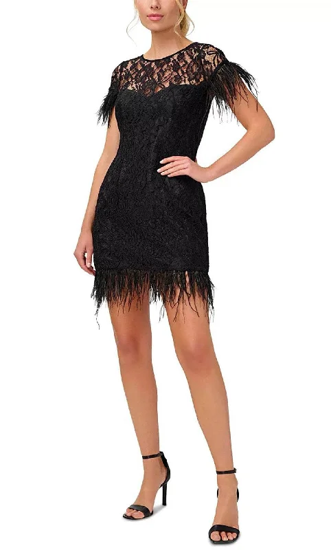 affordable party dress online -Burgundy cocktail dressAidan Mattox MN1E207483 - Lace Applique Feather Detailed Cocktail Dress