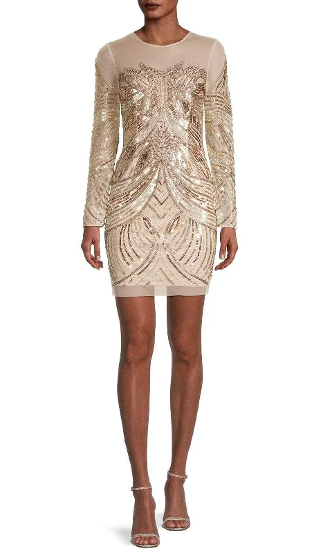 lace party dress for women -Cocktail dress with high necklineAidan Mattox MN1E207561 - Long Sleeve Embellished Cocktail Dress