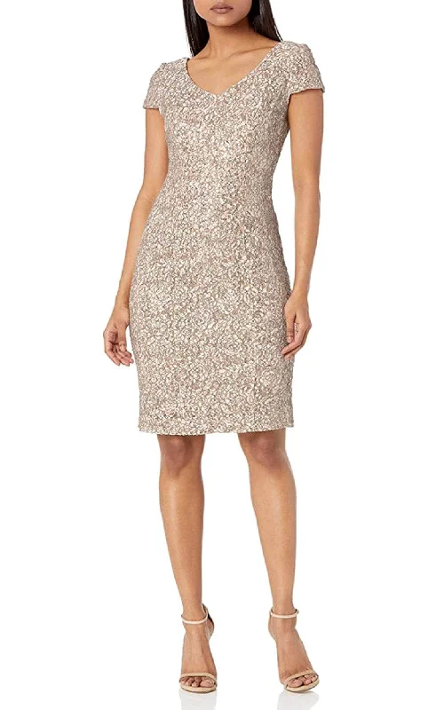 lace party dress for summer -Cocktail dress with high necklineAlex Evenings 82122241 - Elegantly Simple Knee Length Dress