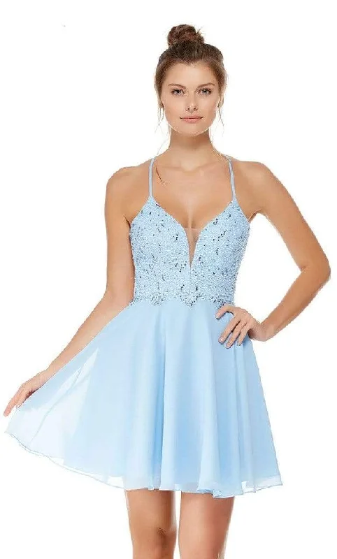 Cocktail dress with statement sleevesAlyce Paris - 4049 S Lace and Chiffon Cocktail Dress with Strappy Back