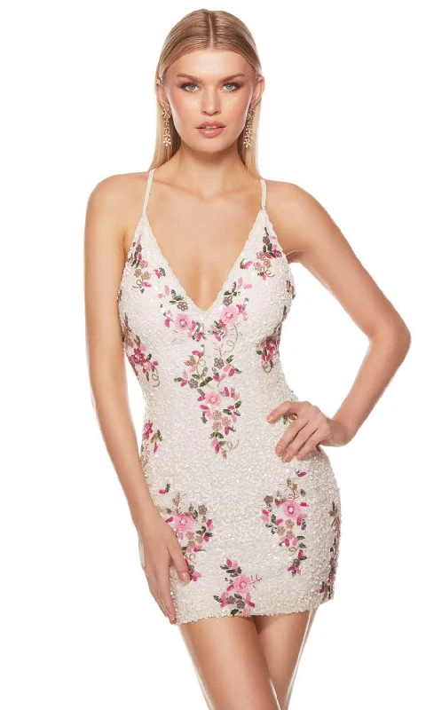 affordable party dress for summer -Cocktail dress with capeAlyce Paris 84004 - Floral Deep V-Neck Cocktail Dress