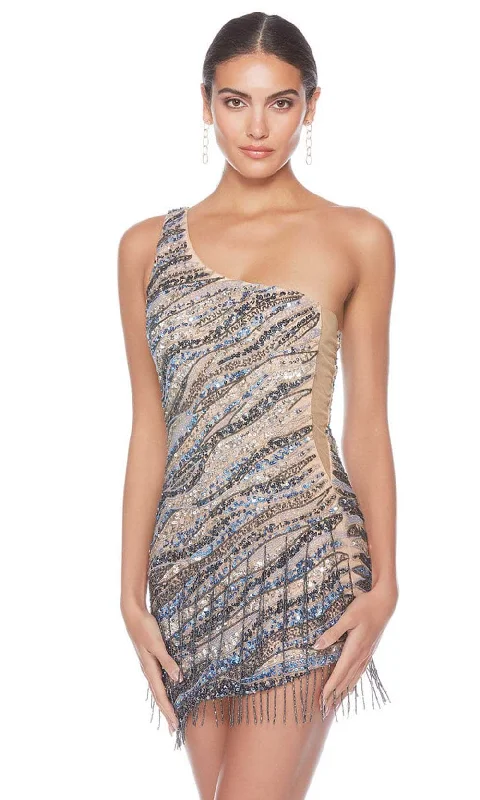 Cocktail dress with adjustable strapsAlyce Paris 84011 - Sequined One-Sleeve Cocktail Dress