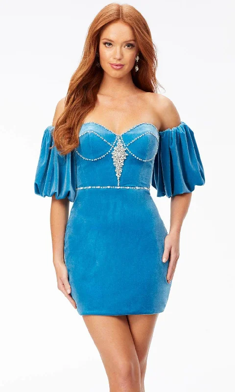 Cocktail dress with beaded fringeAshley Lauren 4525 - Detachable Puff Sleeves Cocktail Dress