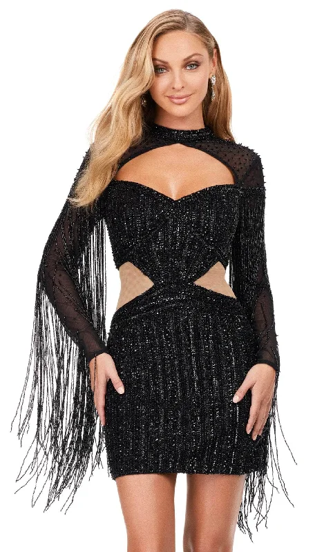 plus size party dress online -Gold cocktail dressAshley Lauren 4601 - Long Sleeve Sequin Embellished Cocktail Dress