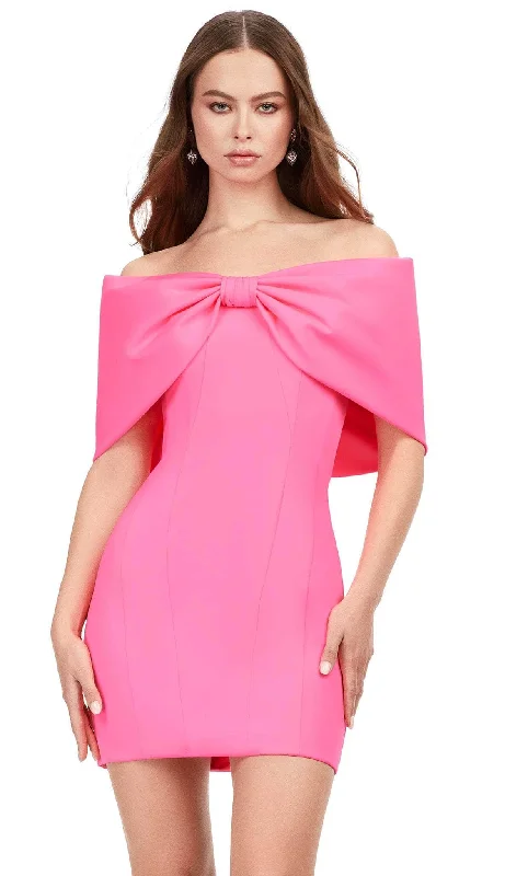 red party dress for holidays -Classic cocktail dressAshley Lauren 4640 - Off-Shoulder Bow Detail Cocktail Dress