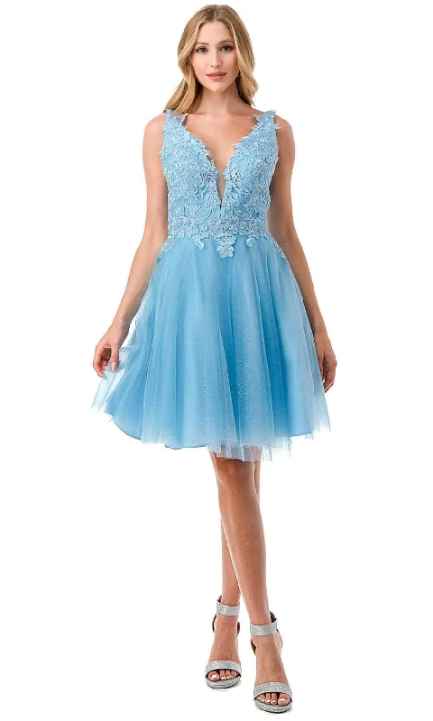 cheap party dress online -Cocktail dress with asymmetrical hemAspeed Design S2739J - Applique V-Neck Homecoming Dress