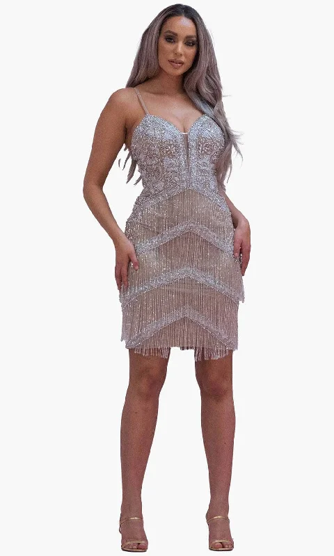 Cocktail dress with high slitChic and Holland SD1831 - Beaded Fringed Cocktail Dress