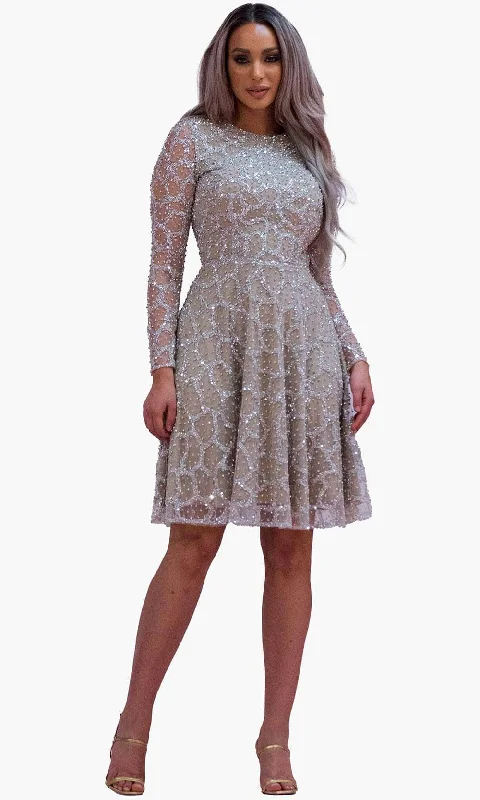 long sleeve party dress online -Cocktail dress with geometric patternsChic and Holland SD1832 - Jewel Beaded Cocktail Dress