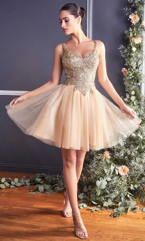 trendy party dress for teens -Cocktail dress for black tie eventsCinderella Divine - 9239 Embellished V Neck A-line Dress