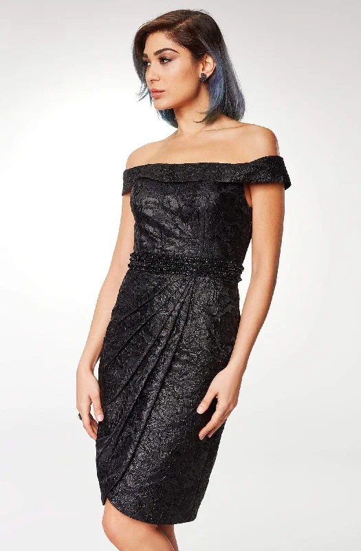 Cocktail dress with capeClarisse - M6561 Beaded Brocade Off-Shoulder Tulip Dress