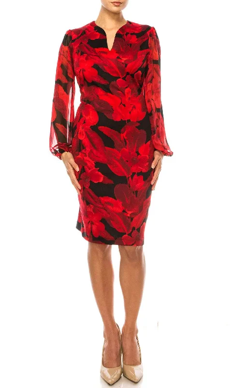 Cocktail dress with draped bodiceConnected Apparel TPN10681 - Floral Long Sleeves V Neck Dress