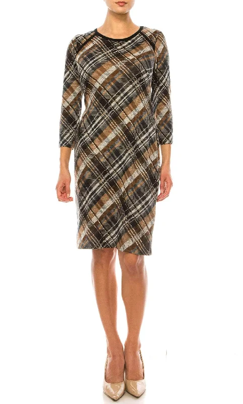 black party dress for date -Cocktail dress with trumpet silhouetteConnected Apparel TXN27568 - Long Sleeve Plaid Print Short Dress