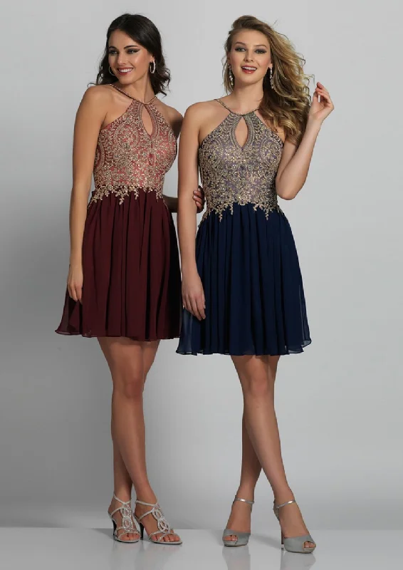 lace party dress for date -Cocktail dress with high necklineDave & Johnny - A6226 Ornate Halter Cutout A-Line Dress