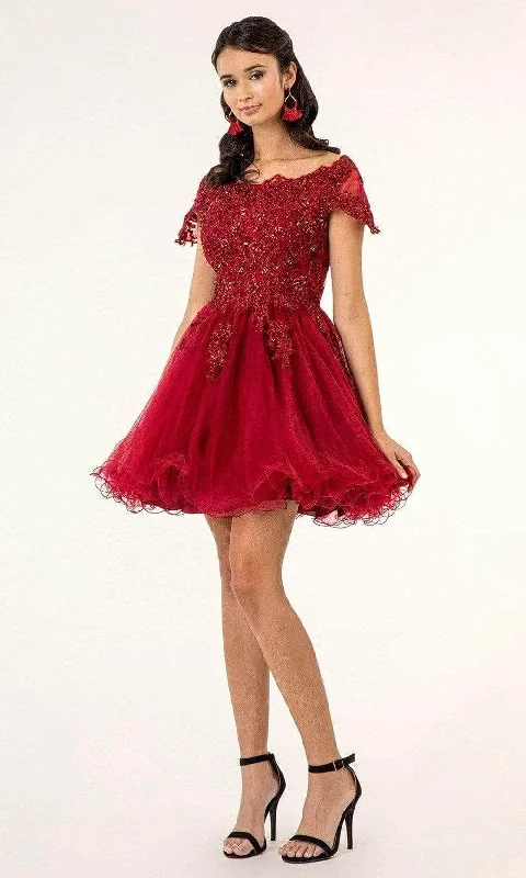 Cocktail dress with keyhole backElizabeth K GS1953 - Beaded Lace Bateau Cocktail Dress